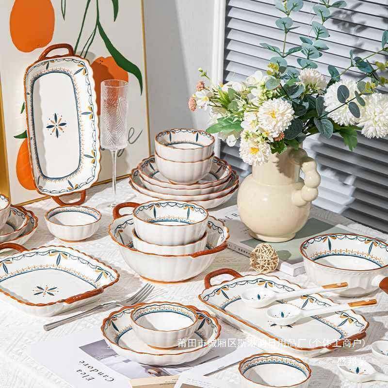 碗碟套十装家用日ZUF式子2碗盘套装碗筷清新盘釉下彩餐具套装025