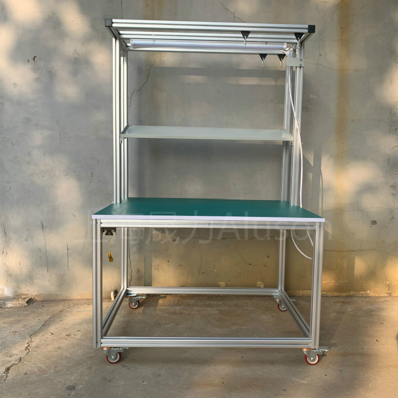 订做铝型材操作台 车间双层带灯抽屉工作台 铝合金灯检台厂家直销