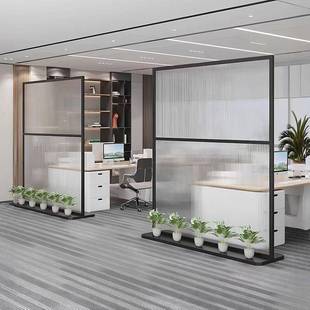 o办公室璃屏风隔断简1688232约现公司前台log代背景形象墙进门玻