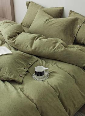 类双层纱绿全棉床四件套纯棉45180床品加厚上高端被套床A单三件套