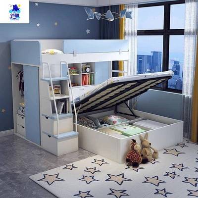 现代简约儿衣高低床多功能储物双层床童书BXP桌柜子床交母错式上