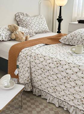 新225款棉双层纱韩式花边高温砂洗绗缝床盖夹棉0可机洗床单DIJ全