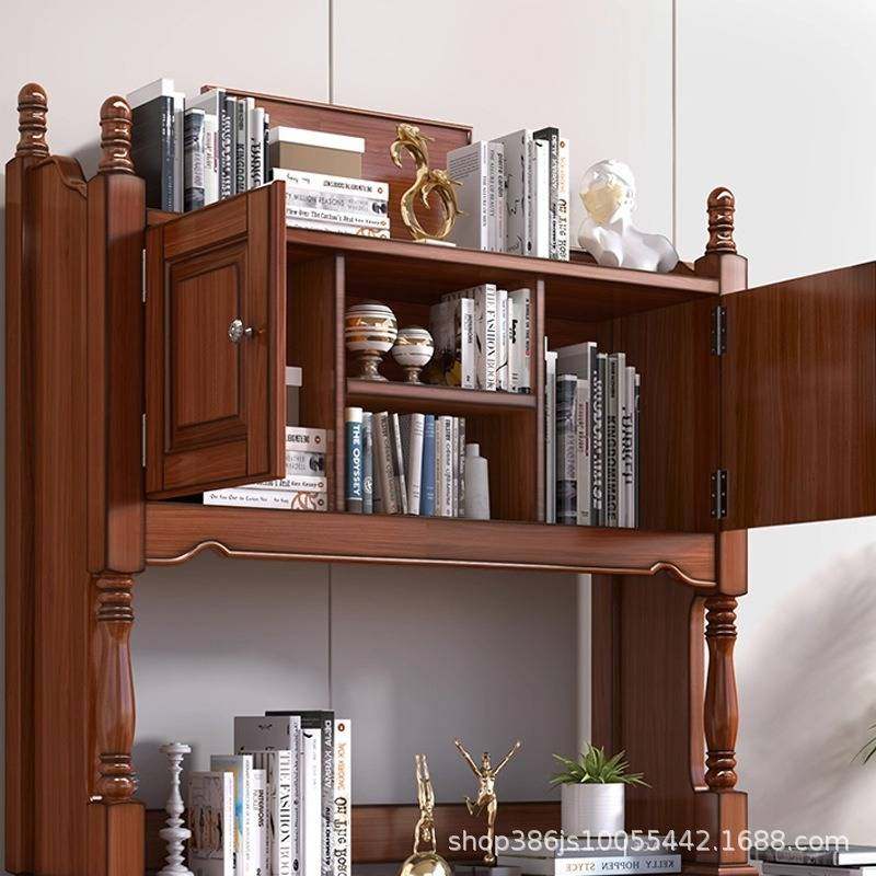 美式实木书桌书架一体卧室电脑桌欧式书柜轻奢书房办公室写字台桌