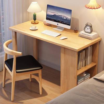 全实木RWO桌书架一体桌简约小户桌型卧房室学生书学习写字桌书办