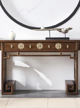 新中式案实木仿古玄关门厅条几储物客厅展OGP桌示柜老条榆木供案