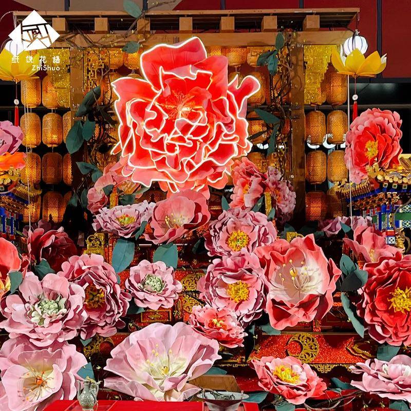 网红打手卡花朝节纸大型工仿真花8仲夏花神带灯艺装饰高端橱窗美