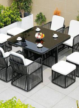 桌户外藤院椅庭T-202012休椅组合露台花园闲室外桌家具铝合金防水