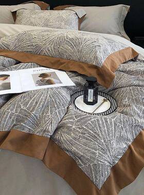 美式高磨毛四件KVW套纯上棉长棉100s全棉印花端被套轻奢绒秋冬床