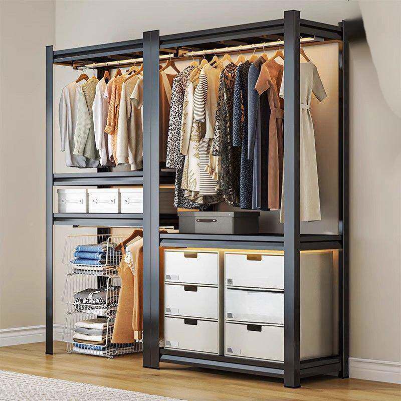 衣衣架货架防尘帘开放式衣柜帽间卧室简1多易用角钢家落地层置物