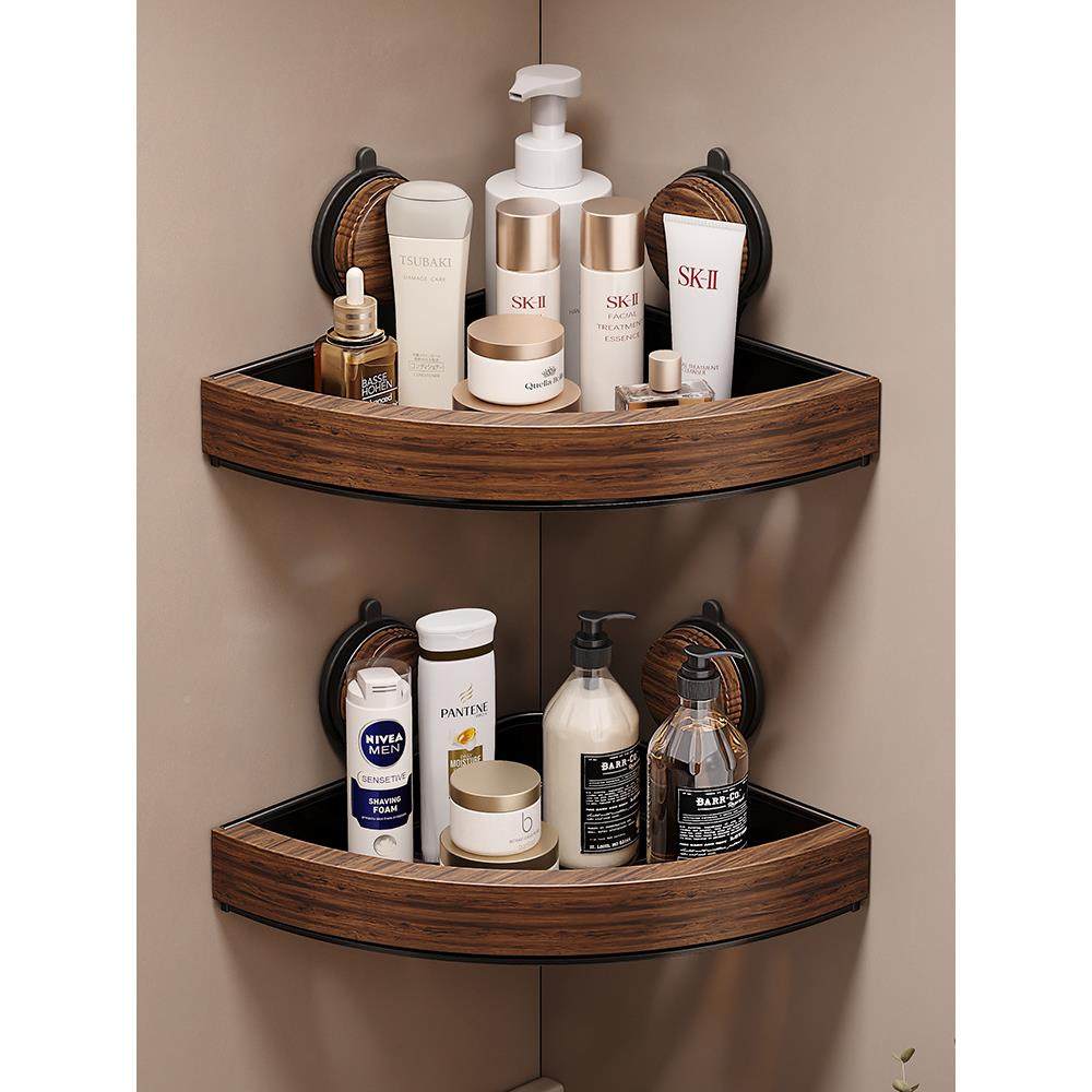 打孔胡桃木壁式角浴挂室三架厕洗漱台收纳架吸盘置物所架卫XDU生,家装主材,卫浴置物架,淘宝优惠券,粉丝福利购,淘宝优惠卷