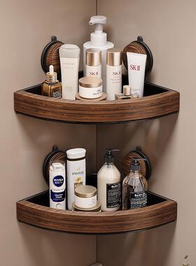 打孔胡桃木壁式角浴挂室三架厕洗漱台收纳架吸盘置物所架卫XDU生