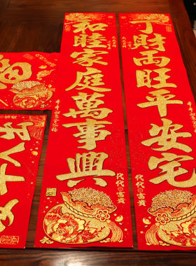 2021新款牛年春联立体烫金金米大门装饰福字对联新年喜庆布置门贴
