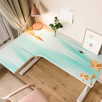 转角书桌垫拐角i型弧形 学生学习写字台办公防水防油桌布面保护垫