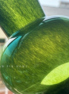 中古极简复古绿色l大肚琉璃花瓶客厅高级感玻璃插花器桌面装饰摆