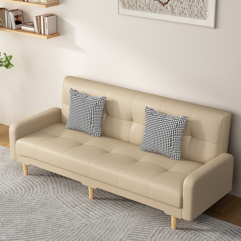 皮革沙发小户型三人租房公寓客厅卧室发廊办公沙发皮艺折叠床两用