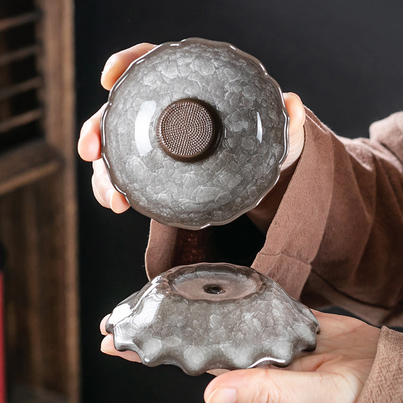 冰花釉全瓷茶滤功夫茶具茶水分离器陶瓷茶沫过滤器滤网茶道配件黑