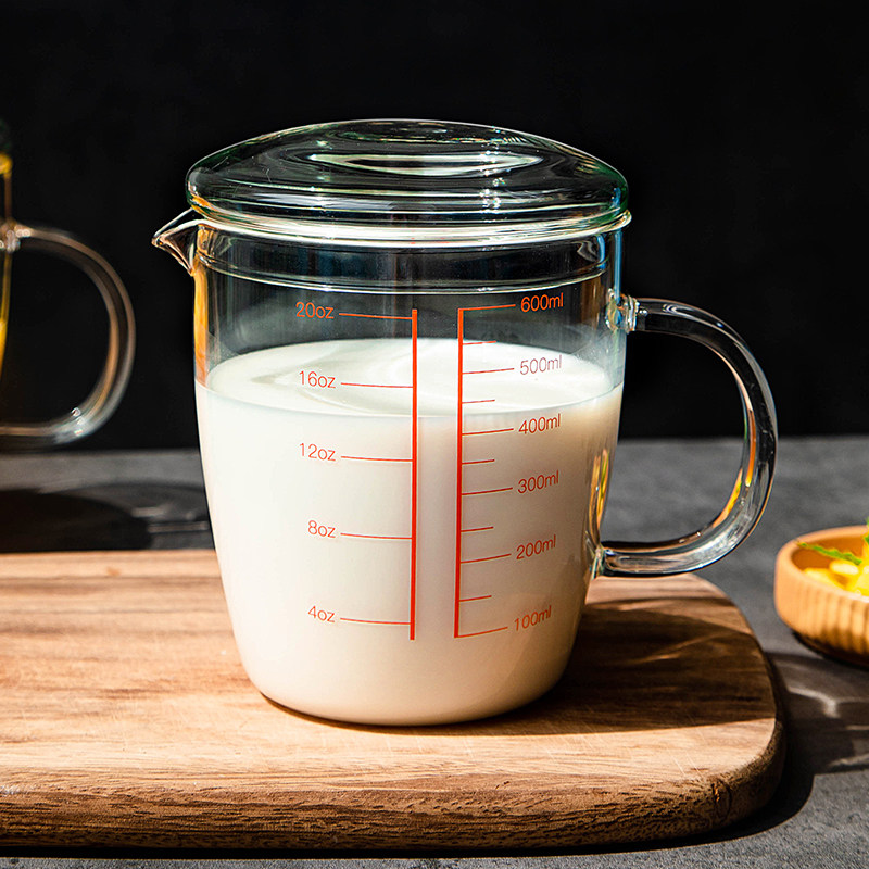 带刻度耐高温带盖电陶炉可加热烤箱微波炉用烘焙牛奶早餐杯量杯