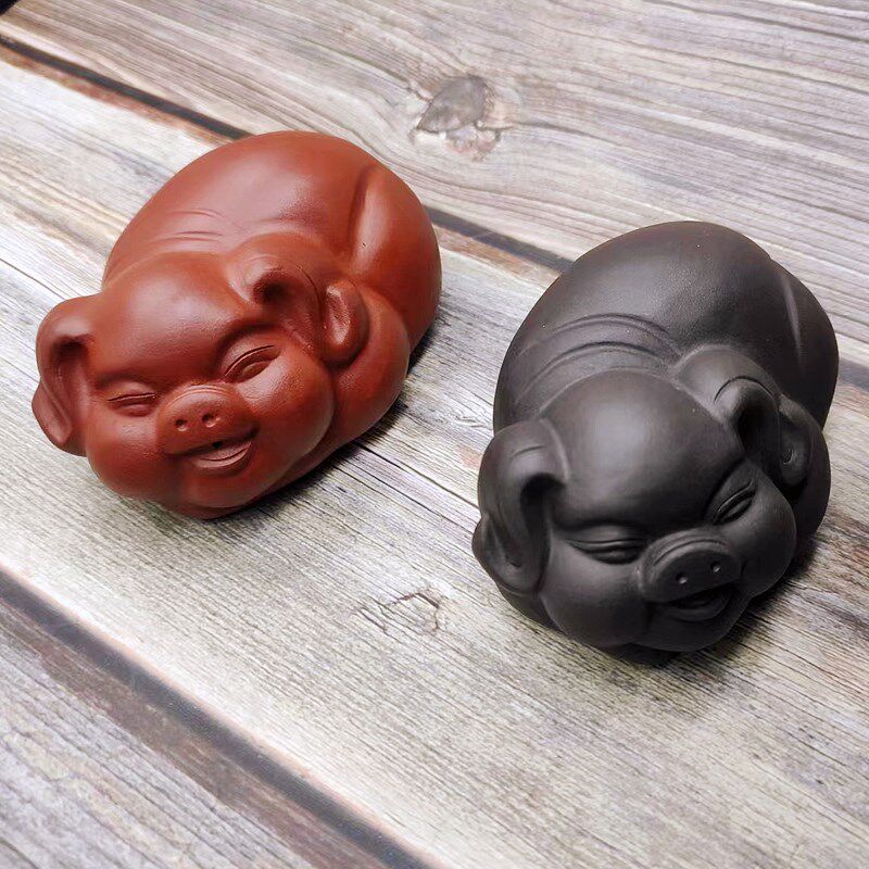 宜兴紫砂大小号猪茶具功夫茶宠可爱雕塑紫泥十二生肖猪纯手工可养