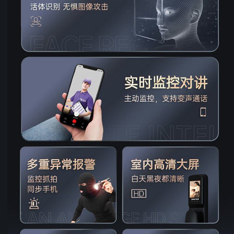 指纹锁家用防盗门智能锁入户门带监控全自动智能门锁电子锁密码锁