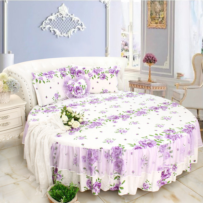 蕾丝款圆床床裙 圆形床单圆形床床罩圆床单件床罩纯棉 全棉可定制