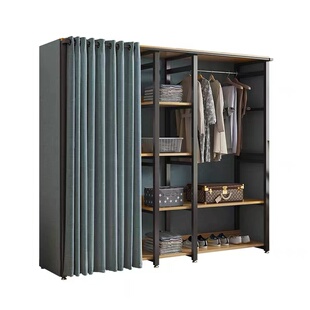 简易衣柜家用卧室出租房用衣柜钢架结构加粗加固钢木组合储物衣橱