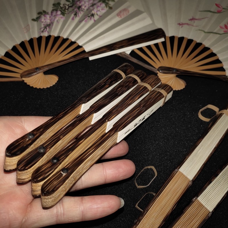 天然棕竹迷你文玩折扇5寸6寸棕竹竹心宣纸折扇空白扇子手绘扇题字