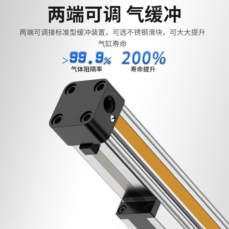 高速机械式无杆气缸大推力导轨大全OSP16-25-32-40可调长行程缓冲