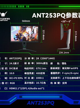 蚂蚁电竞显示器24.5英寸2K高清300HZ游戏台式电脑27屏幕ANT253PQ