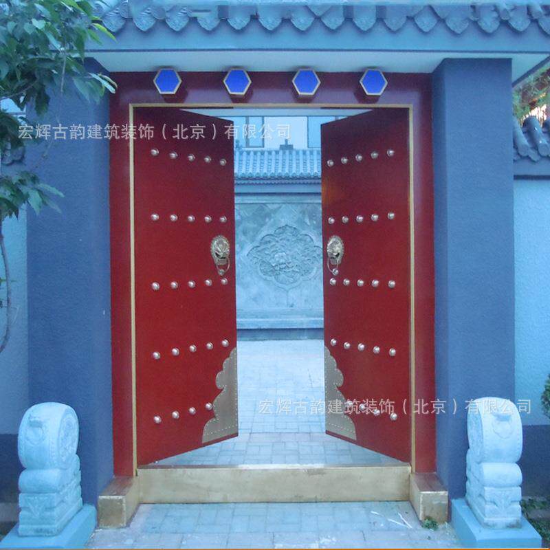 红仿古合松木色大门庭院实木大门厂家老北京无品牌/四院古典木门