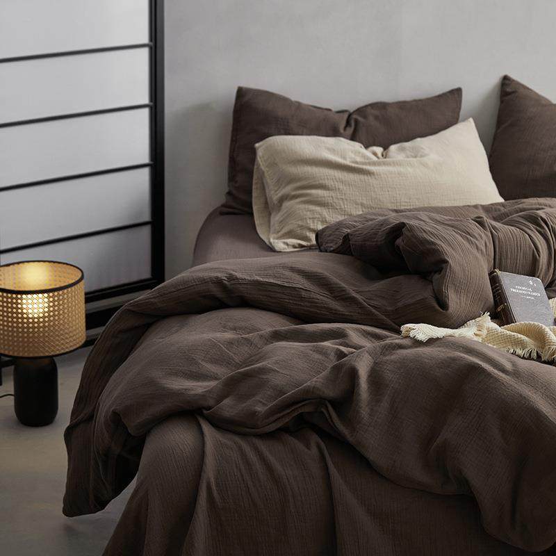 A类全棉皱皱纱单件母婴级超柔双层纯棉美拉德纯色系床上四件套