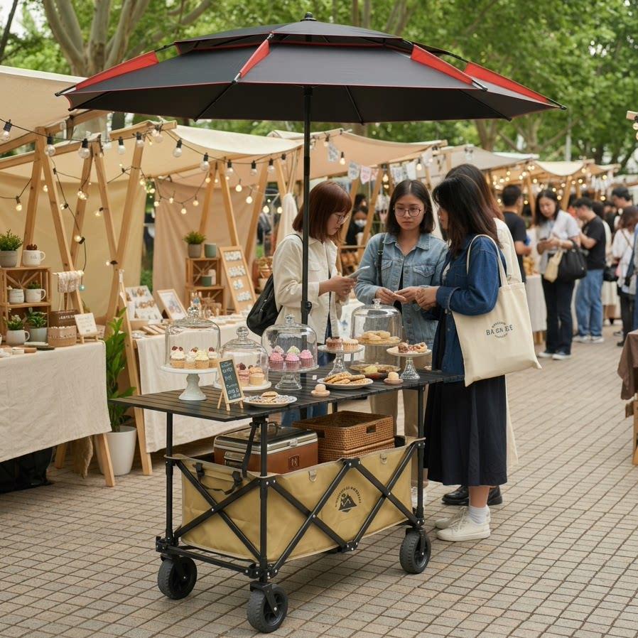 摆摊小推车露营车可升降桌子大伞夜市小吃车大容量地摊车超大号