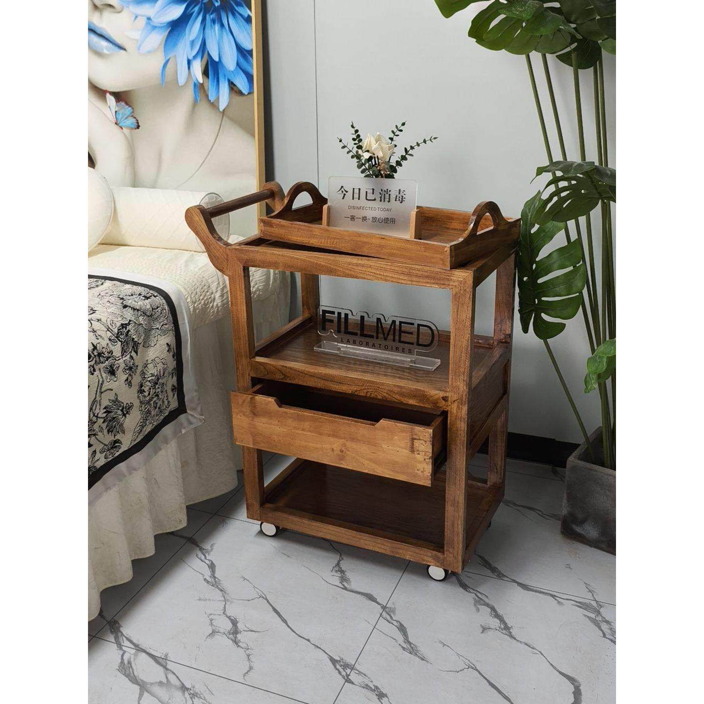 实木美容推车仪器美容院手推车带抽屉置物架工具车美发美甲小推车