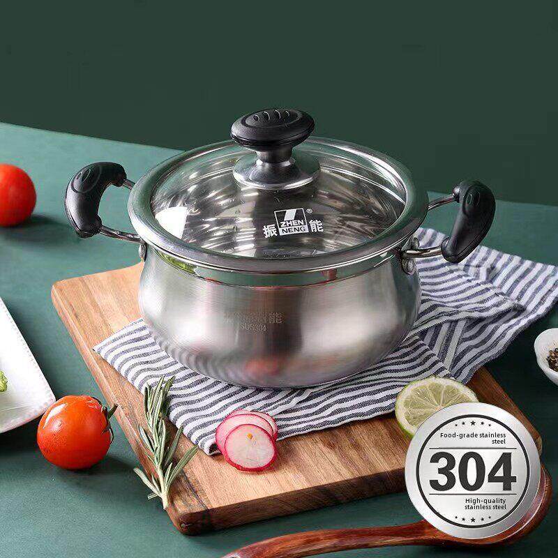 珍能小汤锅304不锈钢奶锅小加厚家用迷你双耳锅16/18/20/22cm