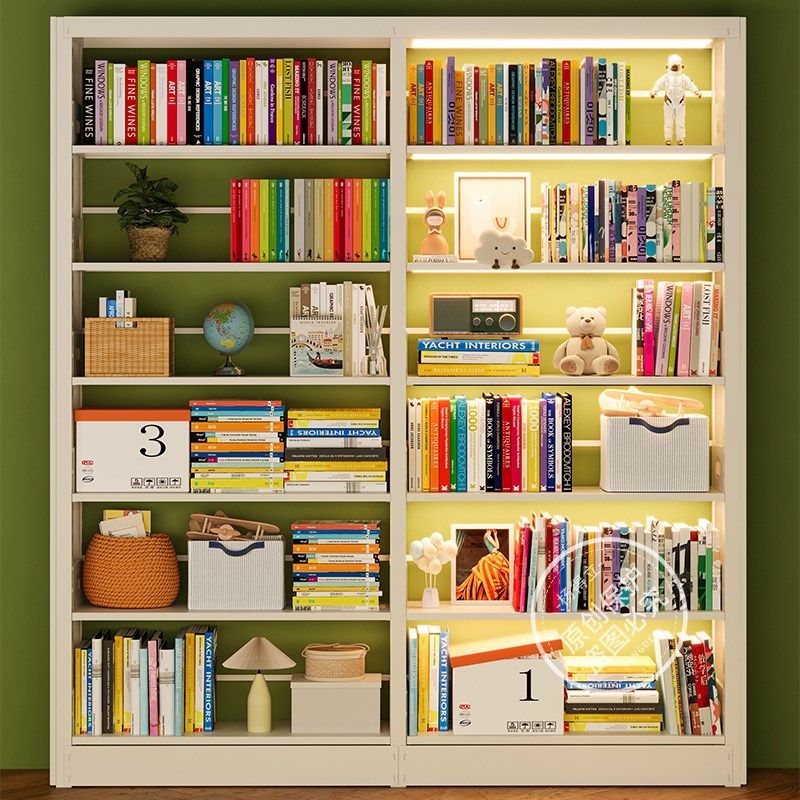 灯带led钢制图书馆书架一体靠墙落地置物架客厅家用儿童书柜灯条