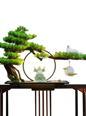 新中式仿真迎客松玄关办公室灯圈家居盆景摆件样板间酒柜绿植装饰