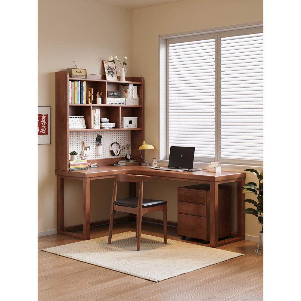 实木角桌书架集成简单的家学生学习桌凸窗角电脑桌办公室卧室