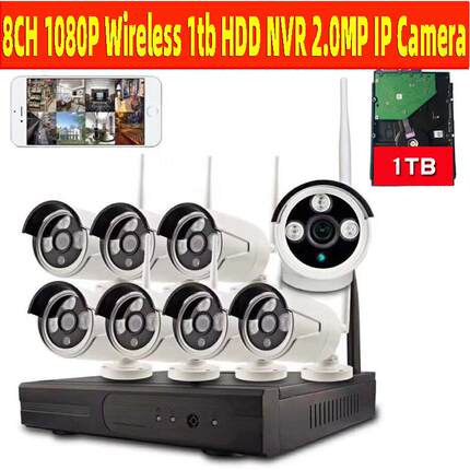 无线监控系统 监控套装 HDD NVR 2.0MP IP Camera Wifi Security