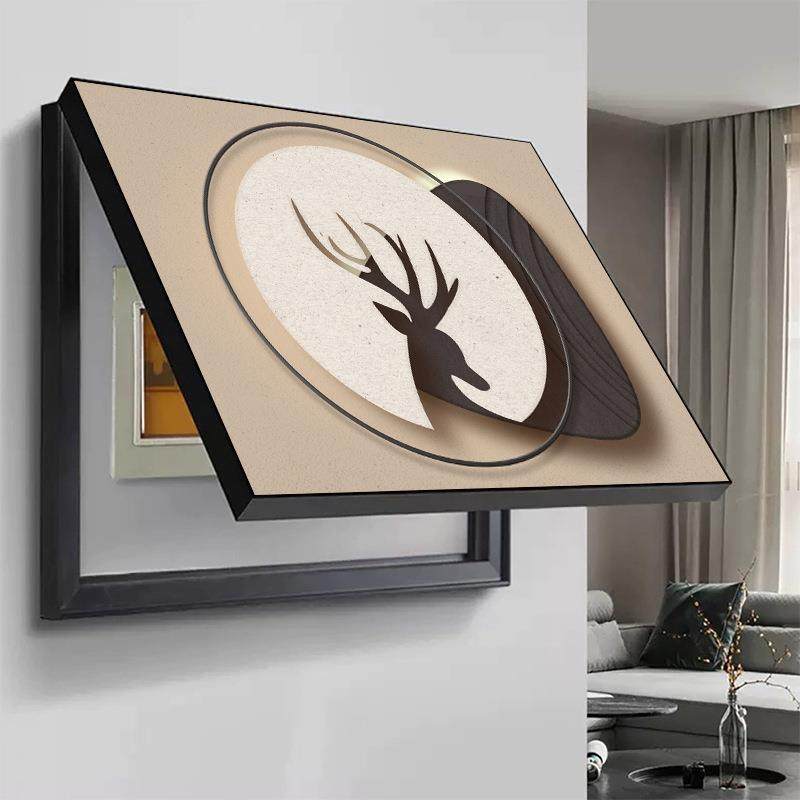 新款电表箱装饰画遮丑挂画电闸总开关配电箱壁画铝合金框数字油画