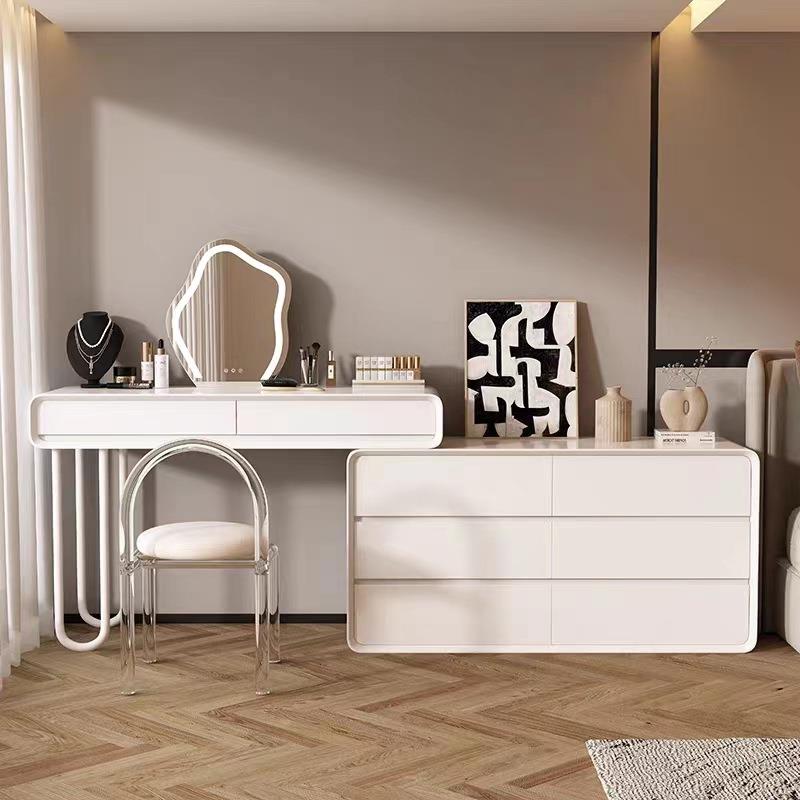 轻奢梳妆台斗柜一体现代简约小户型卧室奶油化妆桌实木伸缩化妆台