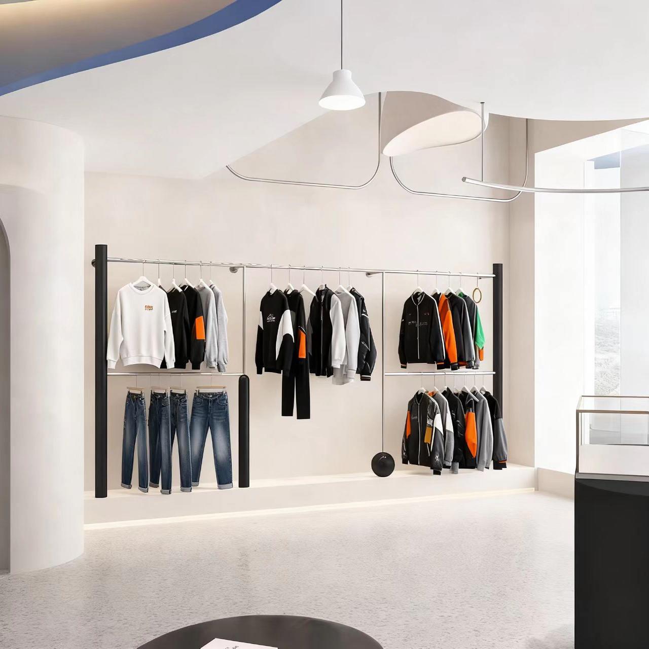 服装店陈列架上墙壁挂式不锈钢童装创意挂衣架货架女装店铺展示架