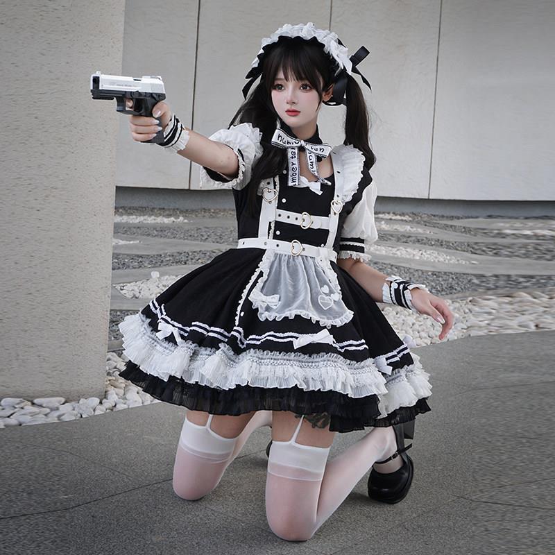 【Matcha芝士】 十号少女战斗女仆黑白狗短半裙围裙lolita套装女