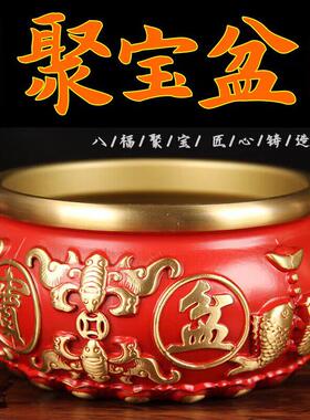 铜聚宝盆彩绘红铜八福聚宝盆摆件 黄铜一碗聚宝盆客厅玄关中式