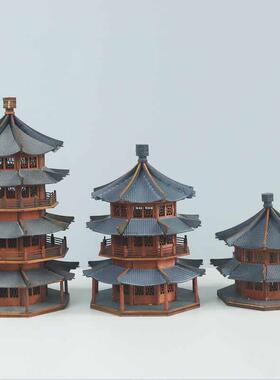 古建筑微缩模型房屋塔桌面摆件沙盘装饰古代风小房子假山造景盆景