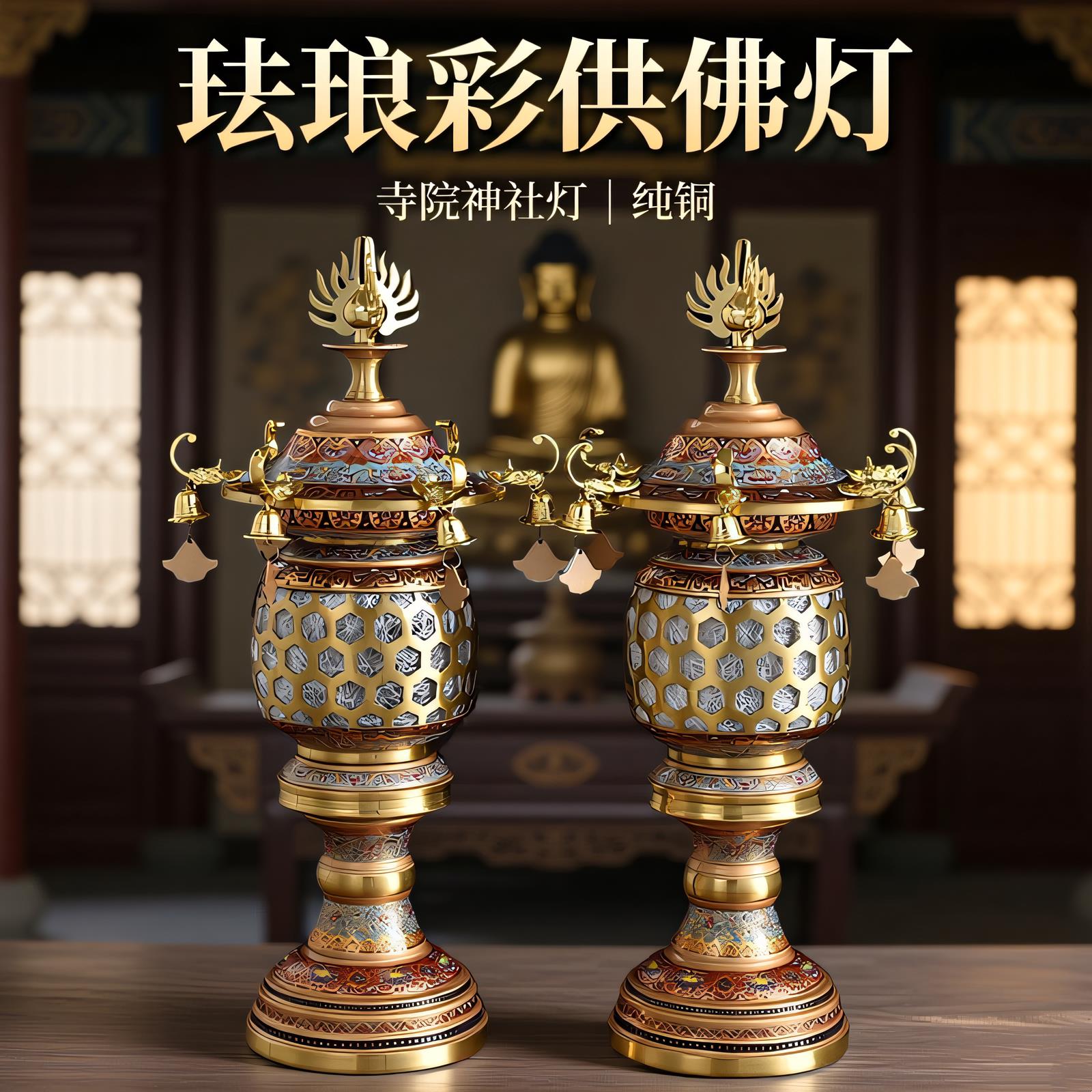 纯铜供佛灯led佛前供灯家用佛堂供奉观音财神插电一对莲花长明灯