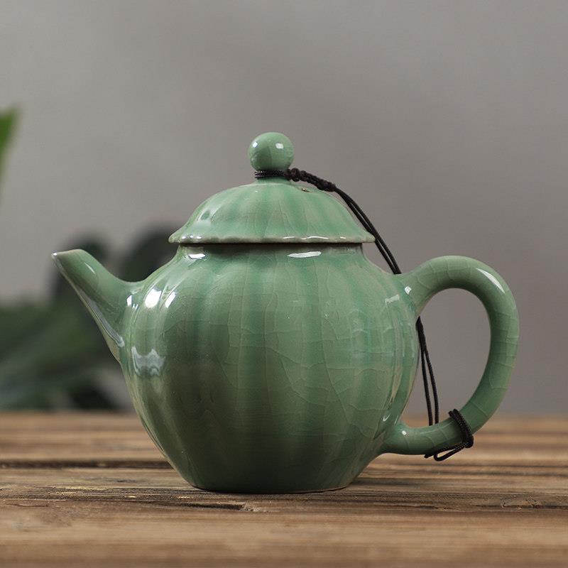 陶瓷茶壶家用功夫茶具单壶泡茶壶龙泉青瓷冰裂纹茶杯瓜棱一壶二杯