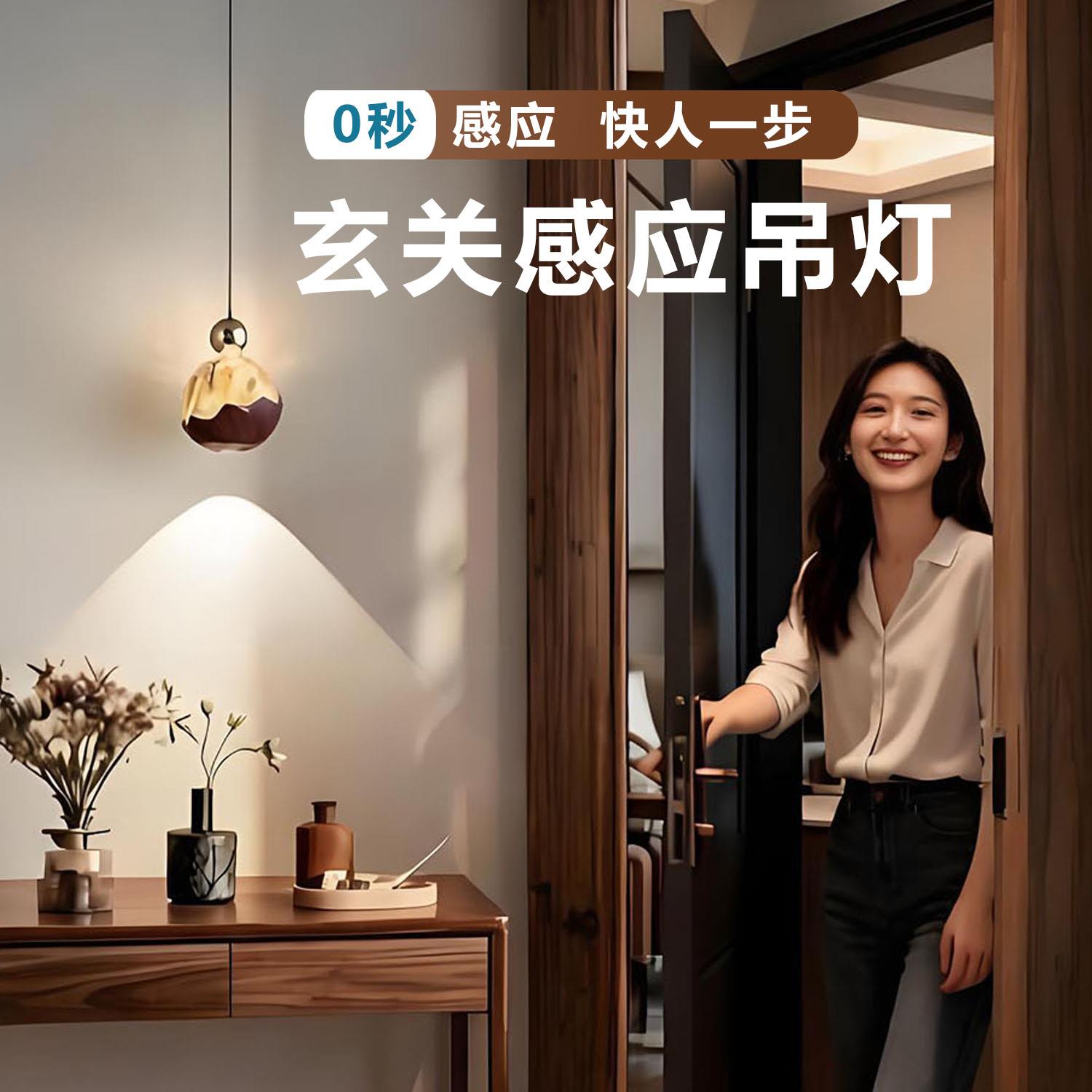 人体感应灯入户玄关小吊灯过道卧室高级感现代简约离线语音吊线灯