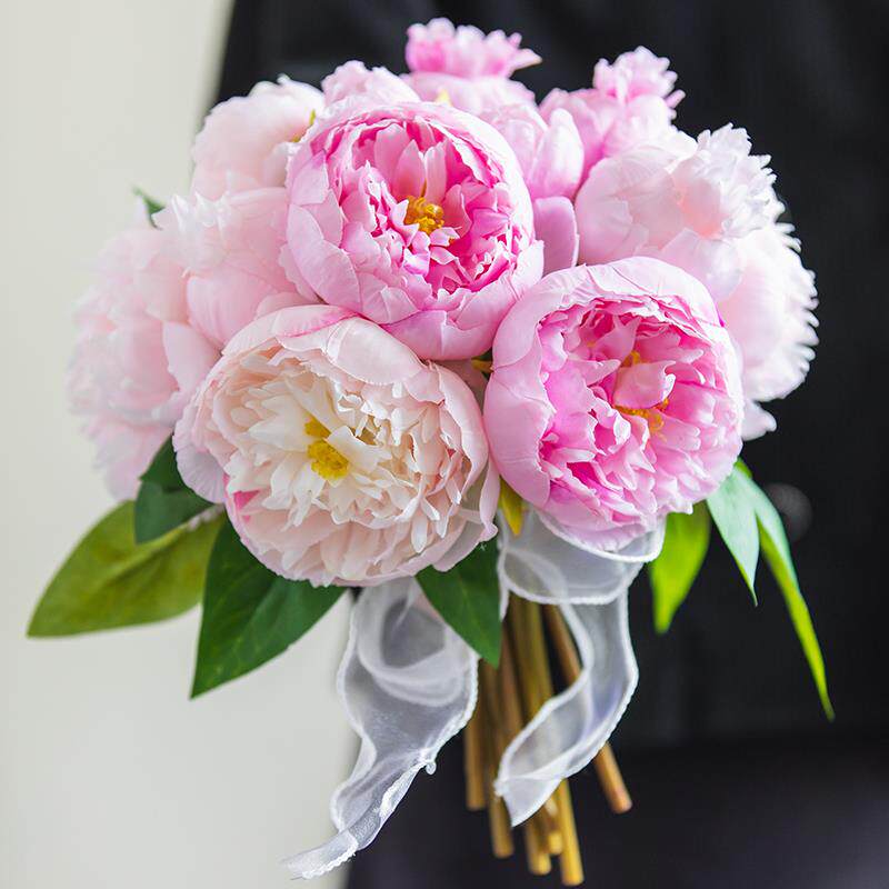 花摆丹花设芍药假花束F77J8JS9客厅餐桌干花花玫瑰粉色牡绢花摆件