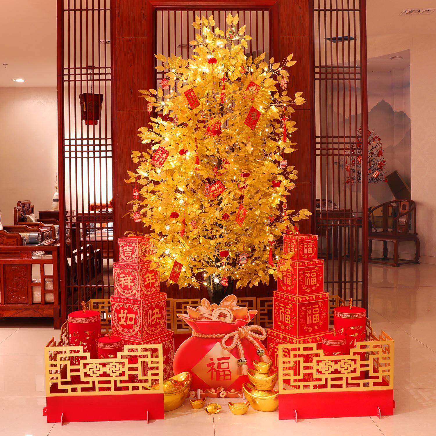 马年新年装饰春节发财树元场景布店置场酒JGN金钱树堆头摆件2旦商