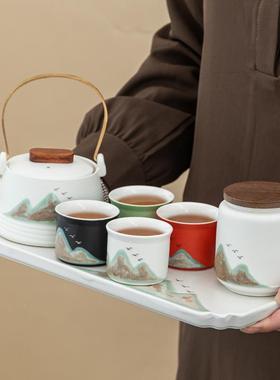 宫文创礼品中秋礼品国78906潮故陶瓷壶提梁壶功夫茶具装千江里山