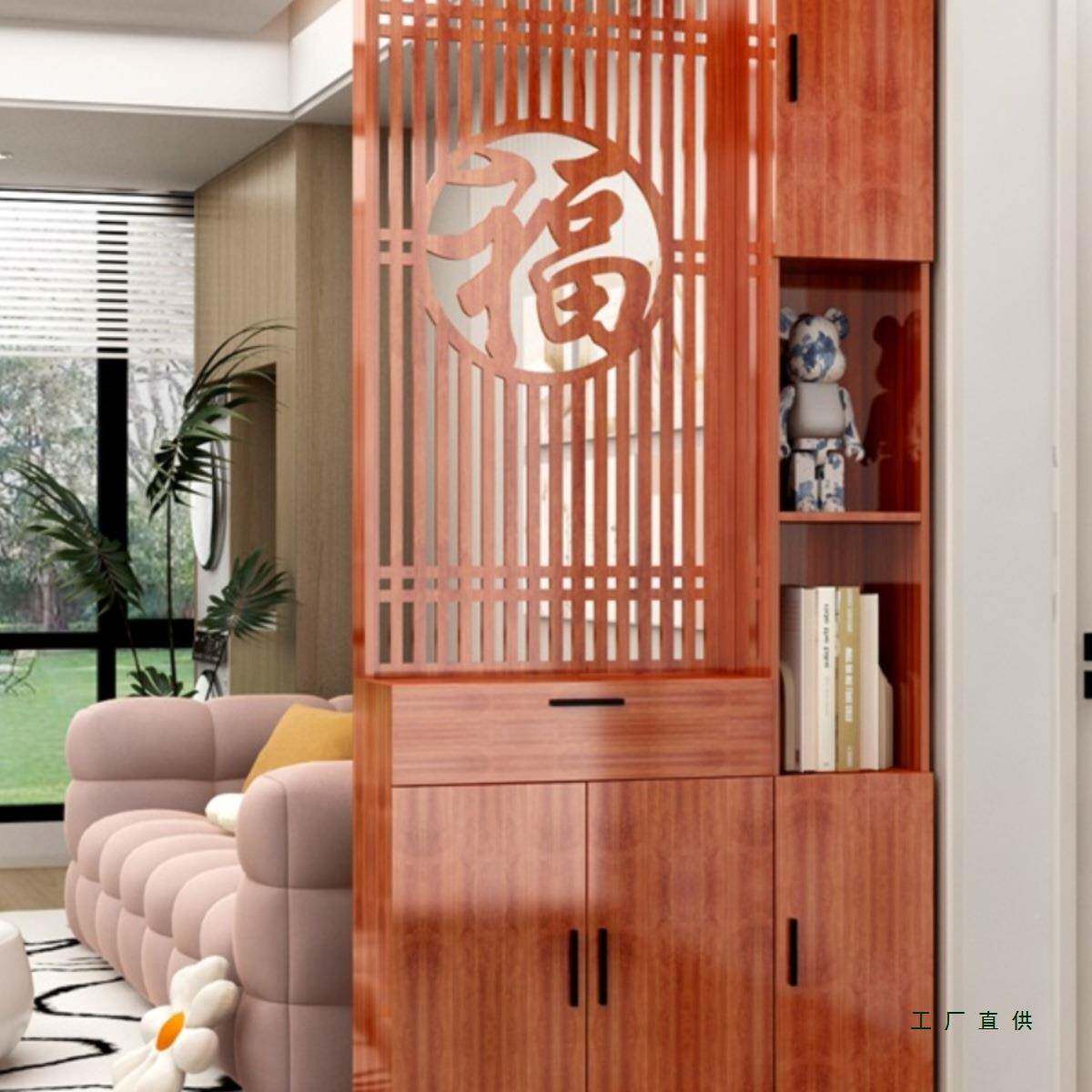 实木屏风断玄关柜隔鞋柜一体客厅699入户进门胡柜桃木色字屏风遮